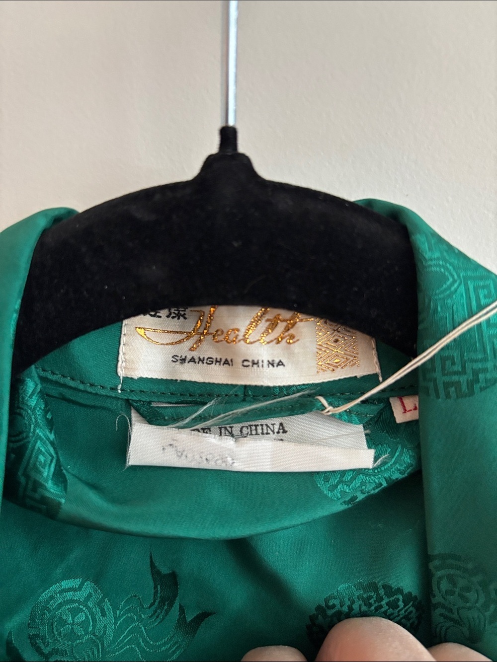 HEALTH Sz L 100% Silk Emerald Green Fabric Jacquard Motif Patch Pockets NEW - Picture 8 of 9